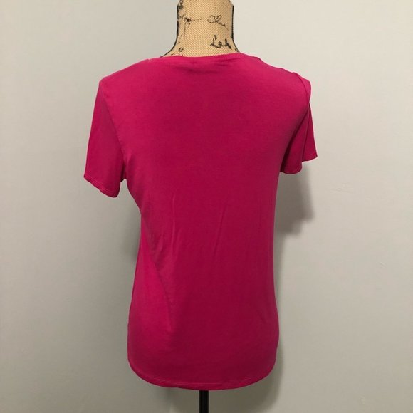 {Tahari} Pink Cut Out Short Sleeve Tee - Picture 4 of 6